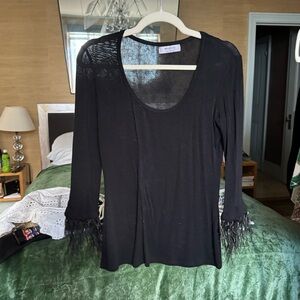 Bailey 44 Black Feathered Cuff Long Sleeve